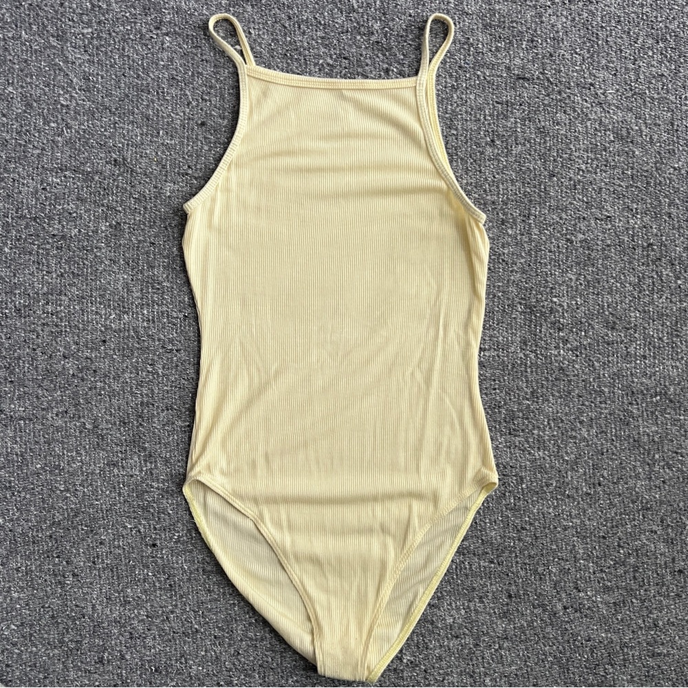 American Apparel Baby Rib Knit Tank Bodysuit Butter Yellow Small